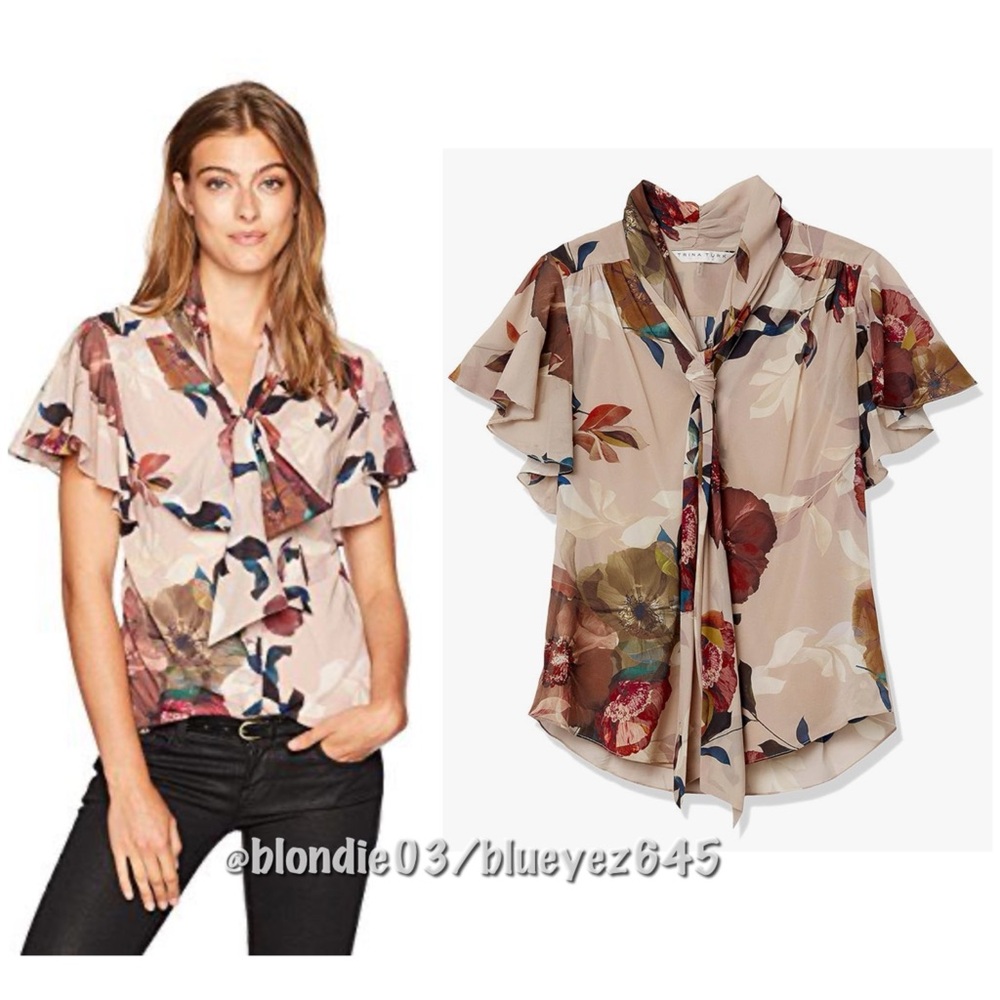 Trina Turk Women's Bracken Faye Floral Silk Tie Neck Top
L